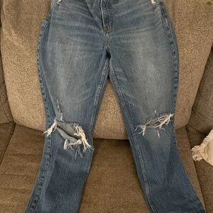 Abercrombie & Fitch Distressed Straight Leg Jeans - Blue